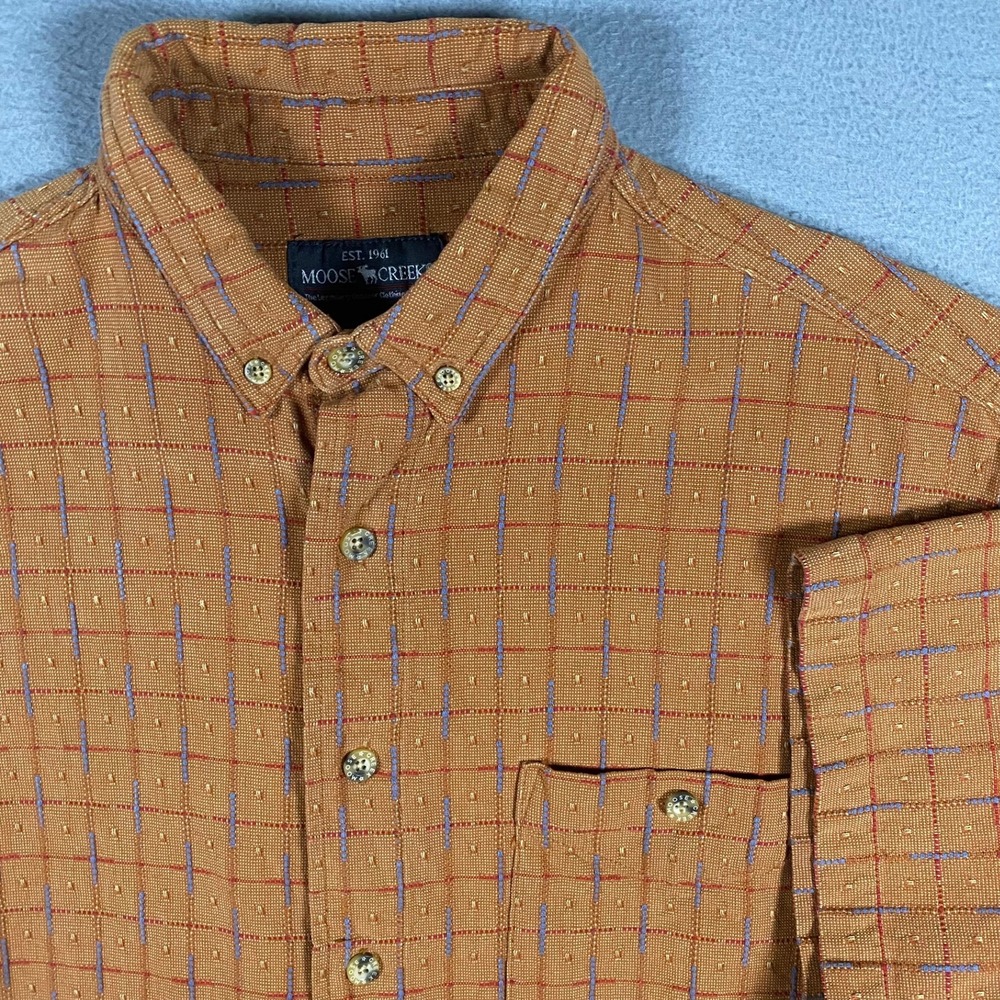Vintage Moose Creek Mens M Burnt Orange Plaid Textured Cotton Short Sleeve Shirt